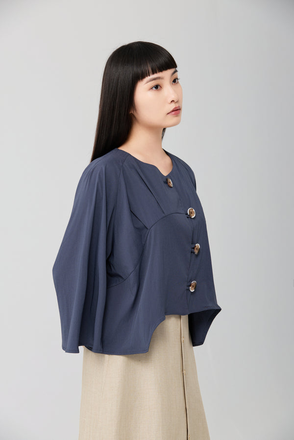 Navy Sculpted Wide-Sleeve Jacket