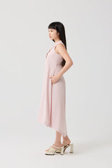 Pink Sleeveless long dress with rectangular V-neck