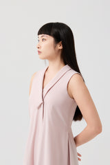 Pink Sleeveless long dress with rectangular V-neck