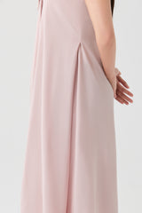Pink Sleeveless long dress with rectangular V-neck