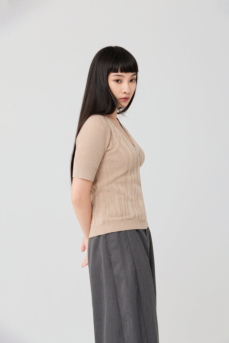 Beige Slim-fit Pineapple leaves fiber knit top