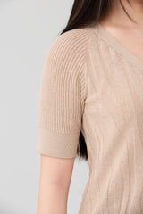 Beige Slim-fit Pineapple leaves fiber knit top