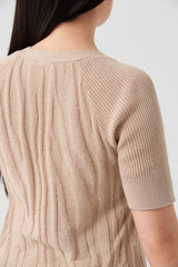 Beige Slim-fit Pineapple leaves fiber knit top