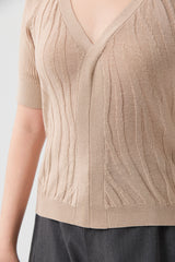 Beige Slim-fit Pineapple leaves fiber knit top