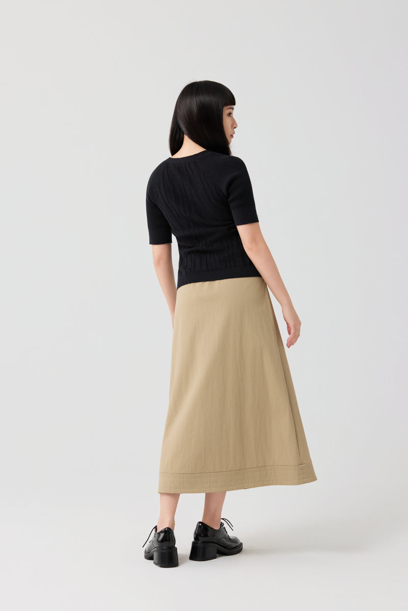 Black Slim-fit Pineapple leaves fiber knit top