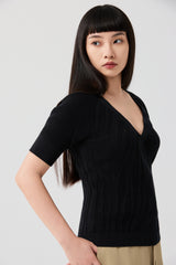Black Slim-fit Pineapple leaves fiber knit top