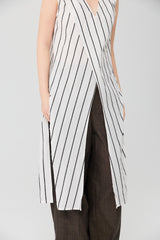 Striped Wrap Front Long Cotton Top