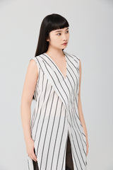 Striped Wrap Front Long Cotton Top