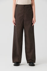 Textured High-Waist Straight-Leg Cotton Trousers