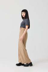 Ruffle-Trim Elastic-Waist High-Rise Straight-Leg Pants