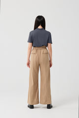 Ruffle-Trim Elastic-Waist High-Rise Straight-Leg Pants