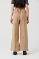 Ruffle-Trim Elastic-Waist High-Rise Straight-Leg Pants