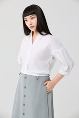 White Architectural Wrap Tie Blouse