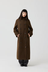Wool Double-Breasted High-Neck Long Coat