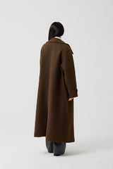 Wool Double-Breasted High-Neck Long Coat