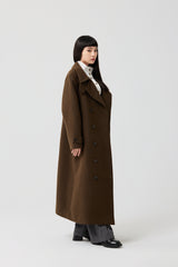 Wool Double-Breasted High-Neck Long Coat