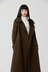 Wool Double-Breasted High-Neck Long Coat