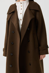 Wool Double-Breasted High-Neck Long Coat