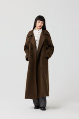 Wool Double-Breasted High-Neck Long Coat