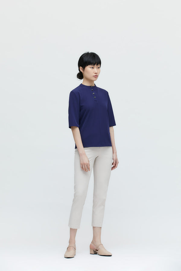 Navy micro stand collar top
