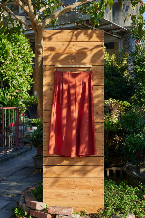 磚紅超高腰七分寬褲裙