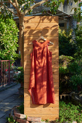 Brick red asymmetrical skirt dress