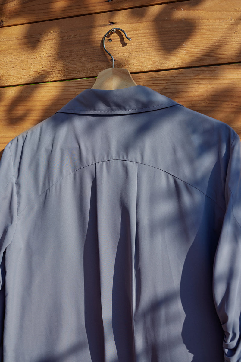 Grey Blue longline shirt with pointed collar