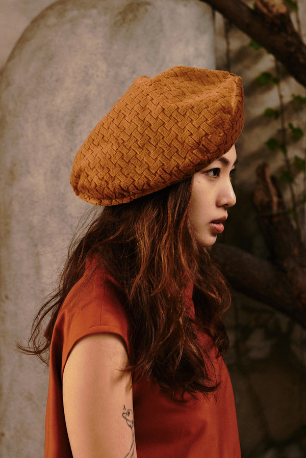 Caramel Woven Flocked Belle Hat