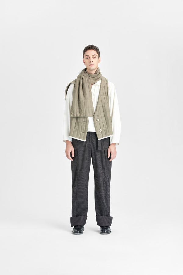 Olive padded vest + scarf set