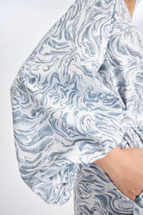 Flowing water pattern neo-classical pescado sleeve dress