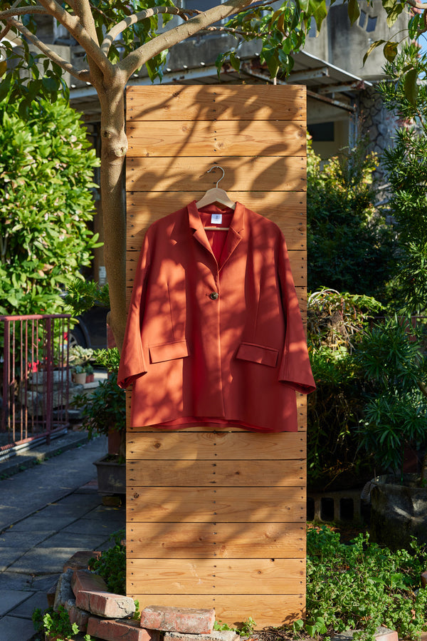 磚紅側高衩寬鬆西裝外套